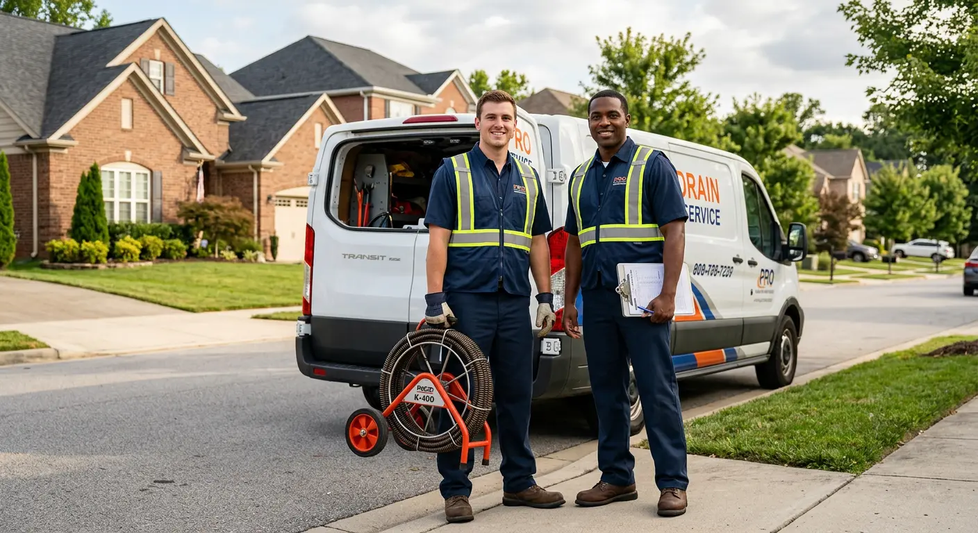 Sewer and drain service team with equipment ready for work in New Prague